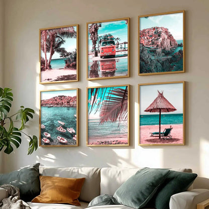 Travel Inspired Framed Posters for Home and Office Wall Decor - Posters for Travel Lovers - Set of 6