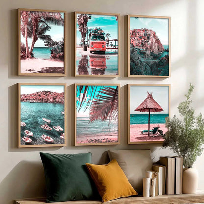 Travel Inspired Framed Posters for Home and Office Wall Decor - Posters for Travel Lovers - Set of 6