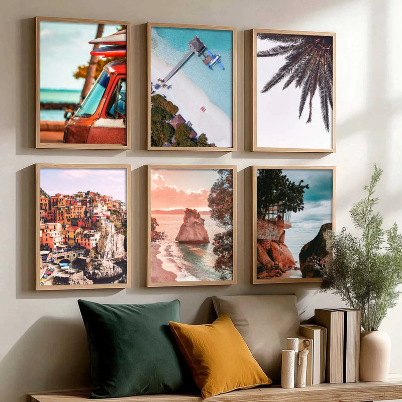 Travel Inspired Framed Posters for Home and Office Wall Decor - Posters for Travel Lovers - Set of 6