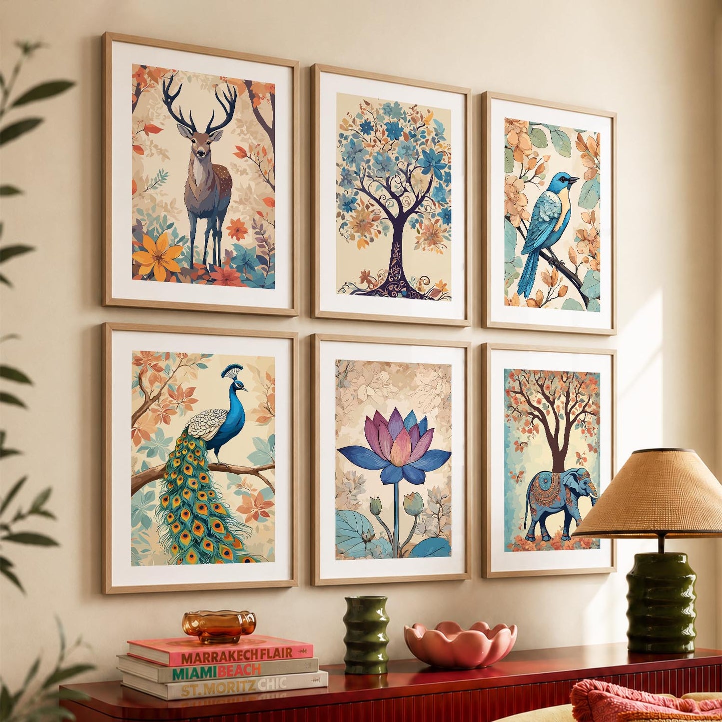 Nature Inspired Modern Art Prints with Frame for Living Room Bedroom Home and Office Wall Decor Set of 6