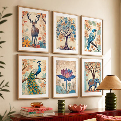 Nature Inspired Modern Art Prints with Frame for Living Room Bedroom Home and Office Wall Decor Set of 6