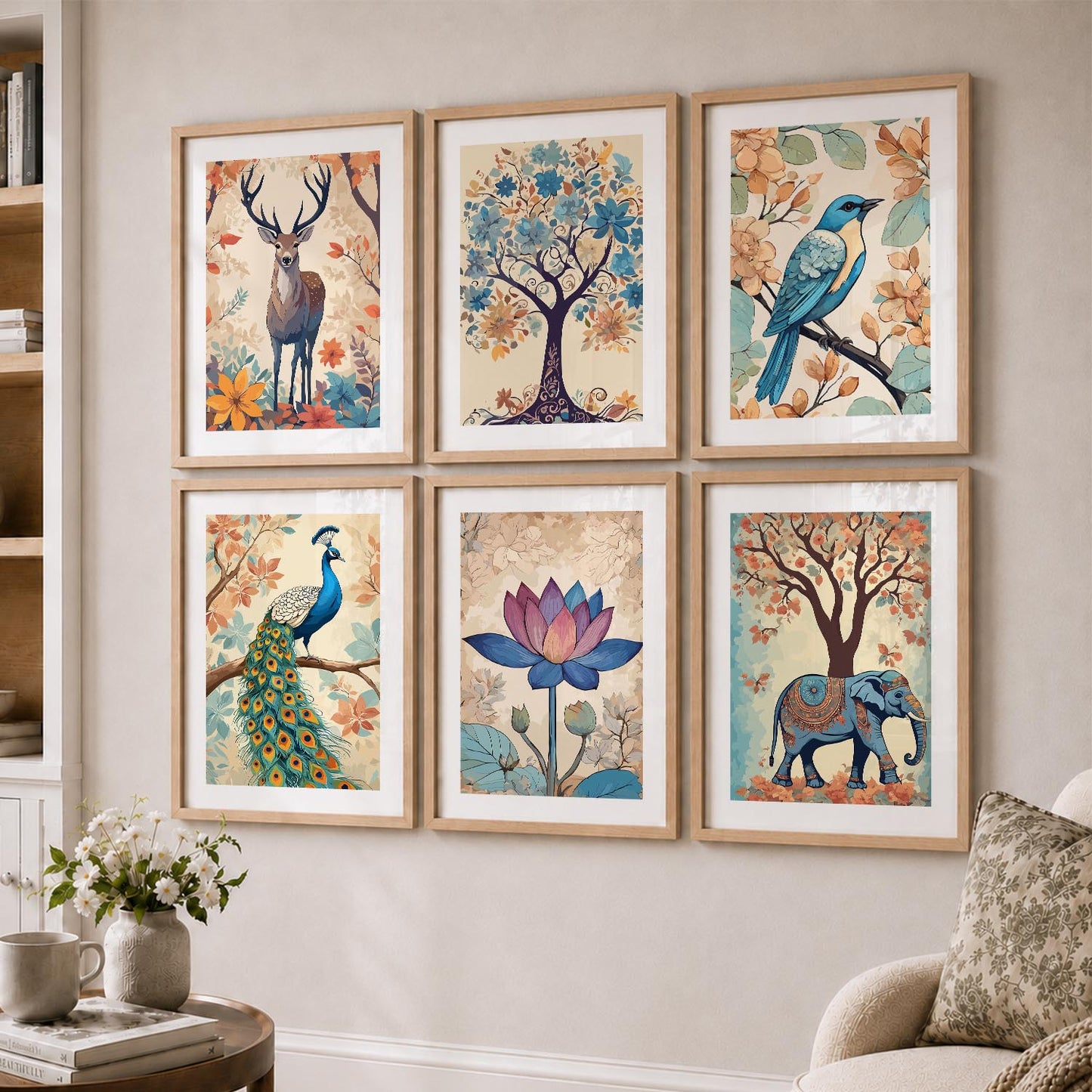 Nature Inspired Modern Art Prints with Frame for Living Room Bedroom Home and Office Wall Decor Set of 6