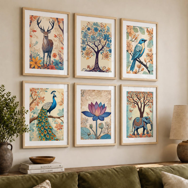 Nature Inspired Modern Art Prints with Frame for Living Room Bedroom Home and Office Wall Decor Set of 6