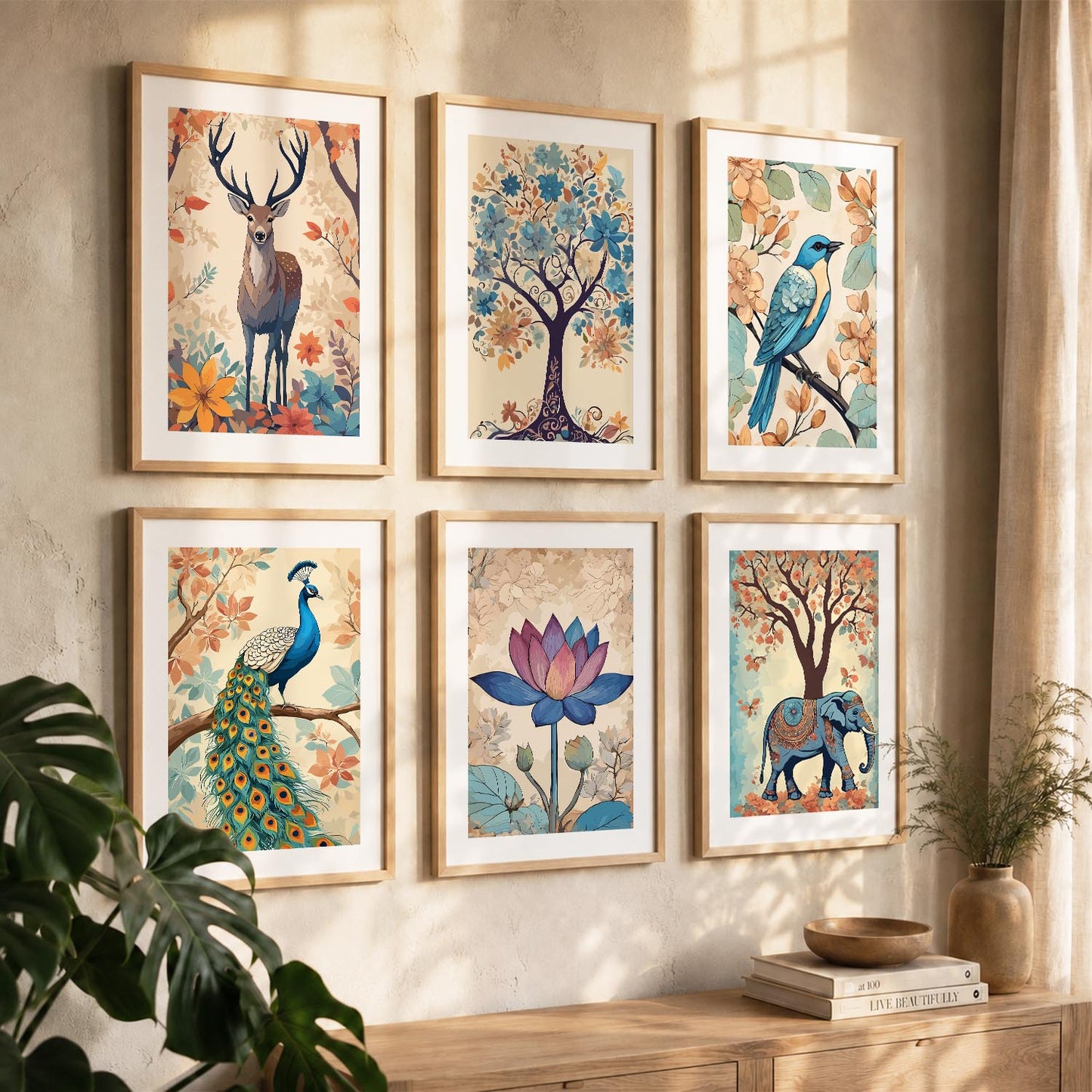 Nature Inspired Modern Art Prints with Frame for Living Room Bedroom Home and Office Wall Decor Set of 6