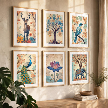 Nature Inspired Modern Art Prints with Frame for Living Room Bedroom Home and Office Wall Decor Set of 6