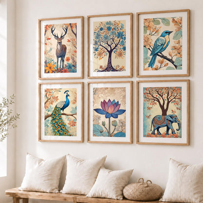 Nature Inspired Modern Art Prints with Frame for Living Room Bedroom Home and Office Wall Decor Set of 6