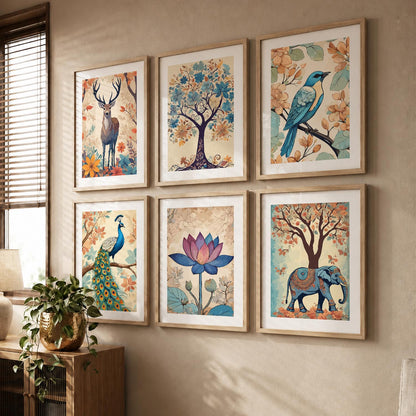 Nature Inspired Modern Art Prints with Frame for Living Room Bedroom Home and Office Wall Decor Set of 6