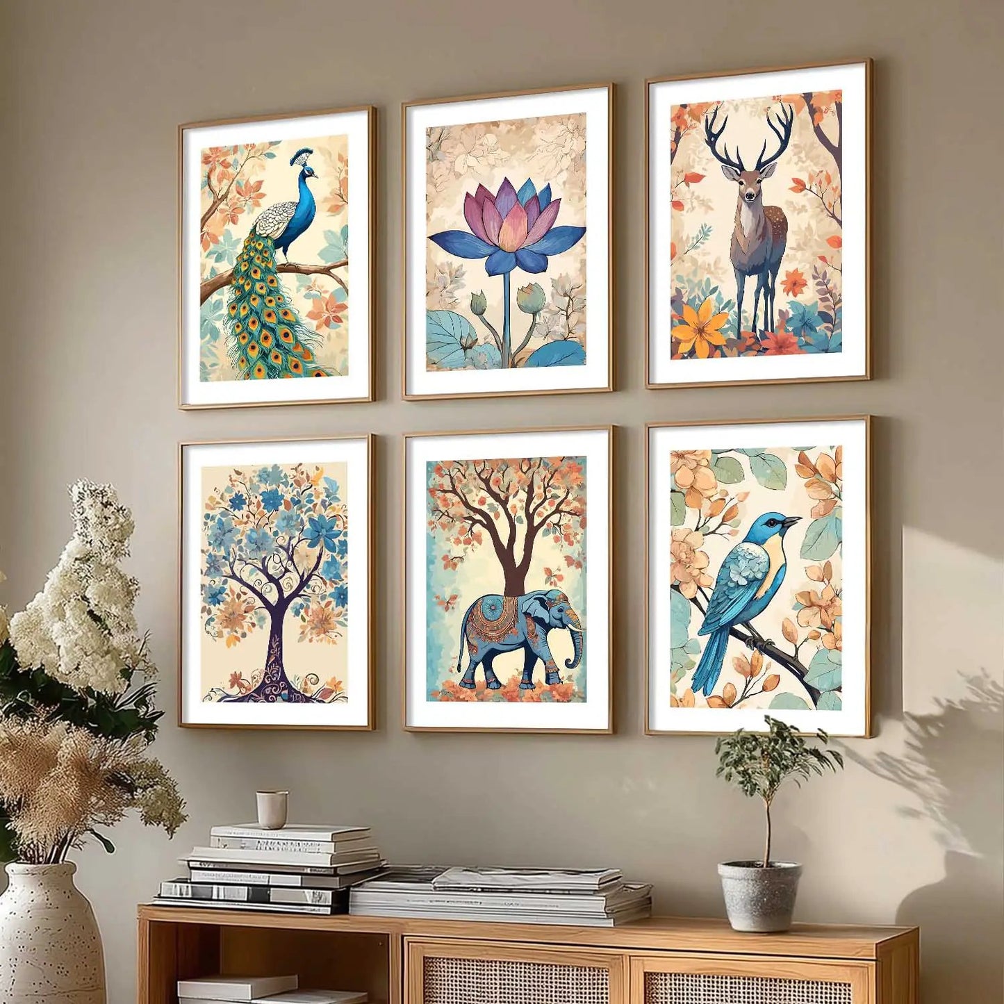 Nature Inspired Modern Art Prints with Frame for Living Room Bedroom Home and Office Wall Decor Set of 6