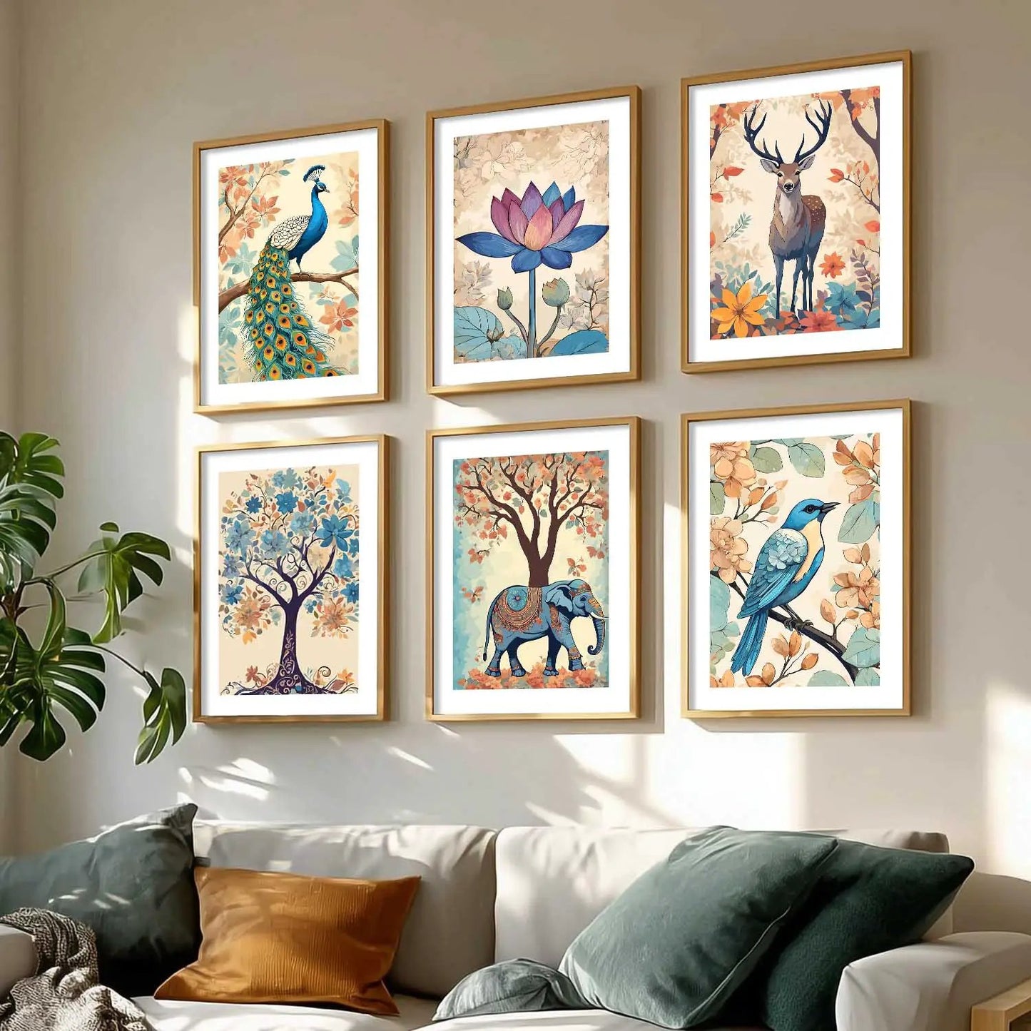 Nature Inspired Modern Art Prints with Frame for Living Room Bedroom Home and Office Wall Decor Set of 6