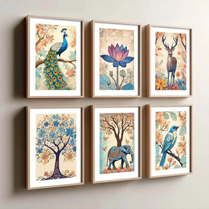 Nature Inspired Modern Art Prints with Frame for Living Room Bedroom Home and Office Wall Decor Set of 6