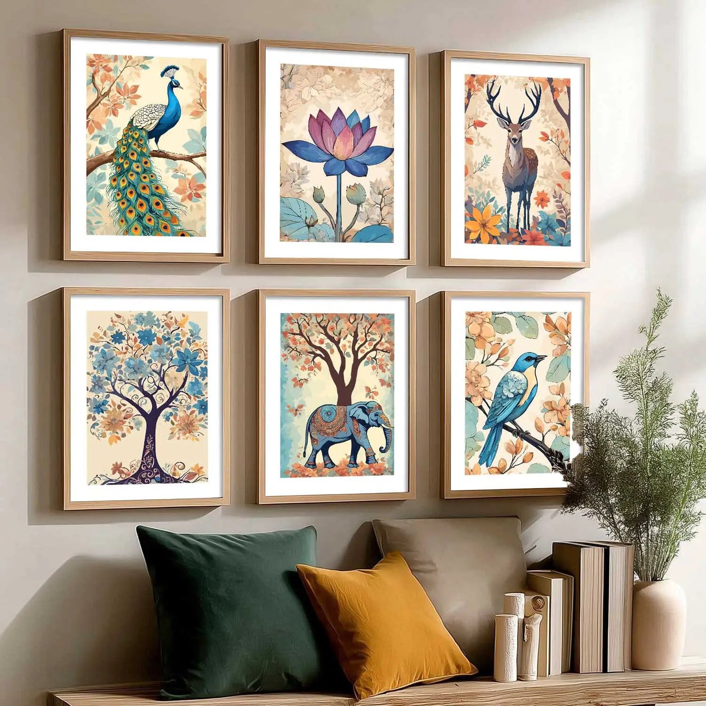 Nature Inspired Modern Art Prints with Frame for Living Room Bedroom Home and Office Wall Decor Set of 6