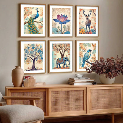 Nature Inspired Modern Art Prints with Frame for Living Room Bedroom Home and Office Wall Decor Set of 6
