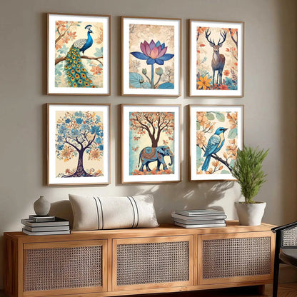 Nature Inspired Modern Art Prints with Frame for Living Room Bedroom Home and Office Wall Decor Set of 6