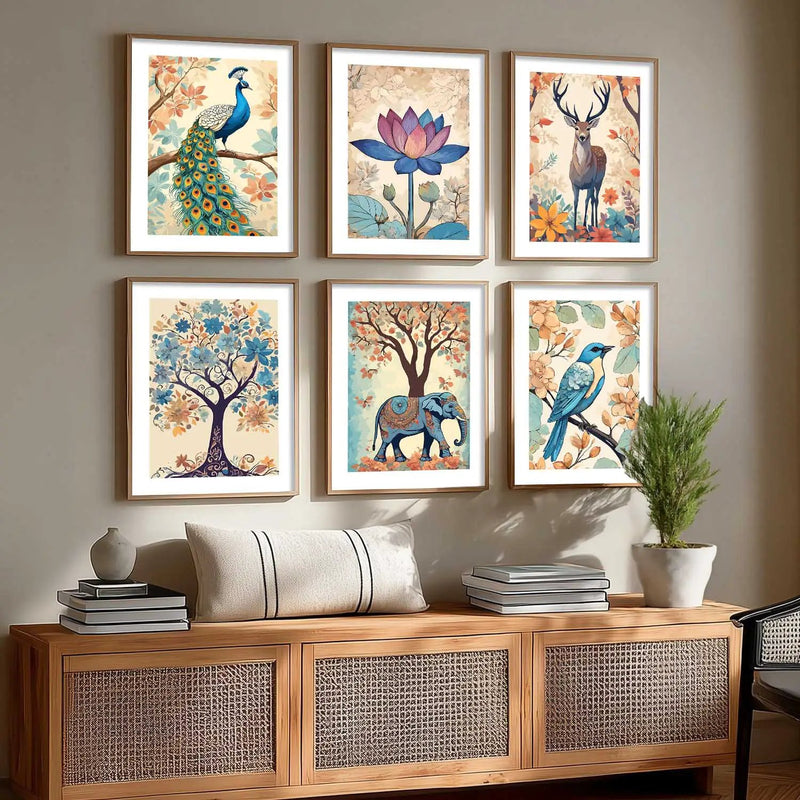 Nature Inspired Modern Art Prints with Frame for Living Room Bedroom Home and Office Wall Decor Set of 6