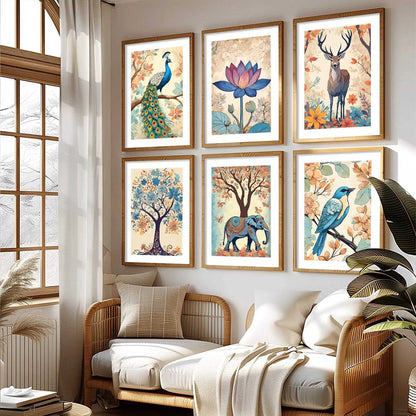 Nature Inspired Modern Art Prints with Frame for Living Room Bedroom Home and Office Wall Decor Set of 6