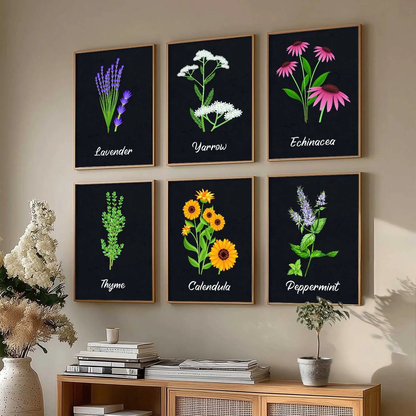 Kitchen Herbs Framed Posters for Restaurant Kitchen Dinning Room Cafe Wall Decor Set of 6