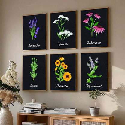 Kitchen Herbs Framed Posters for Restaurant Kitchen Dinning Room Cafe Wall Decor Set of 6