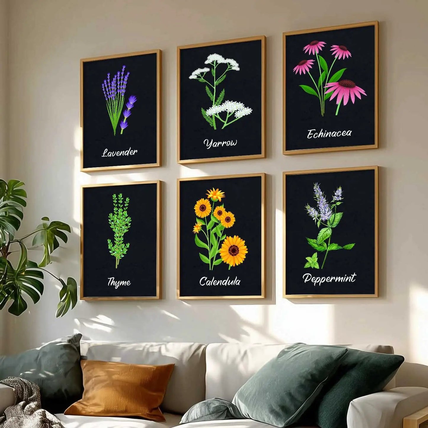 Kitchen Herbs Framed Posters for Restaurant Kitchen Dinning Room Cafe Wall Decor Set of 6