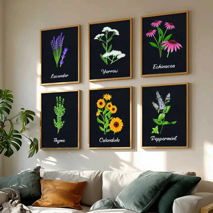 Kitchen Herbs Framed Posters for Restaurant Kitchen Dinning Room Cafe Wall Decor Set of 6