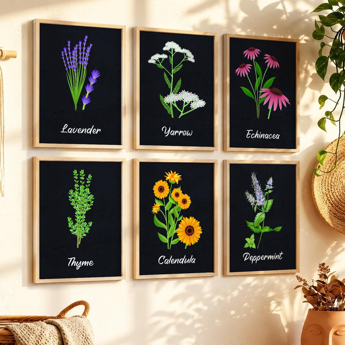 Kitchen Herbs Framed Posters for Restaurant Kitchen Dinning Room Cafe Wall Decor Set of 6