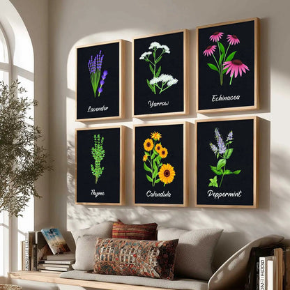 Kitchen Herbs Framed Posters for Restaurant Kitchen Dinning Room Cafe Wall Decor Set of 6
