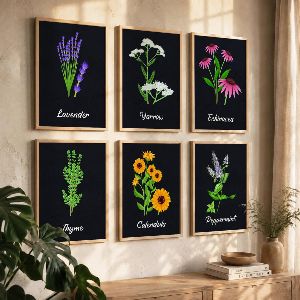 Kitchen Herbs Framed Posters for Restaurant Kitchen Dinning Room Cafe Wall Decor Set of 6