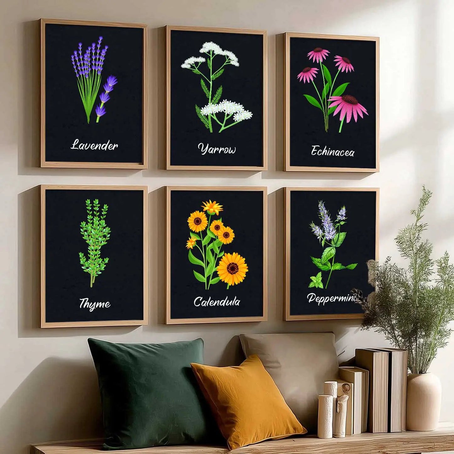 Kitchen Herbs Framed Posters for Restaurant Kitchen Dinning Room Cafe Wall Decor Set of 6