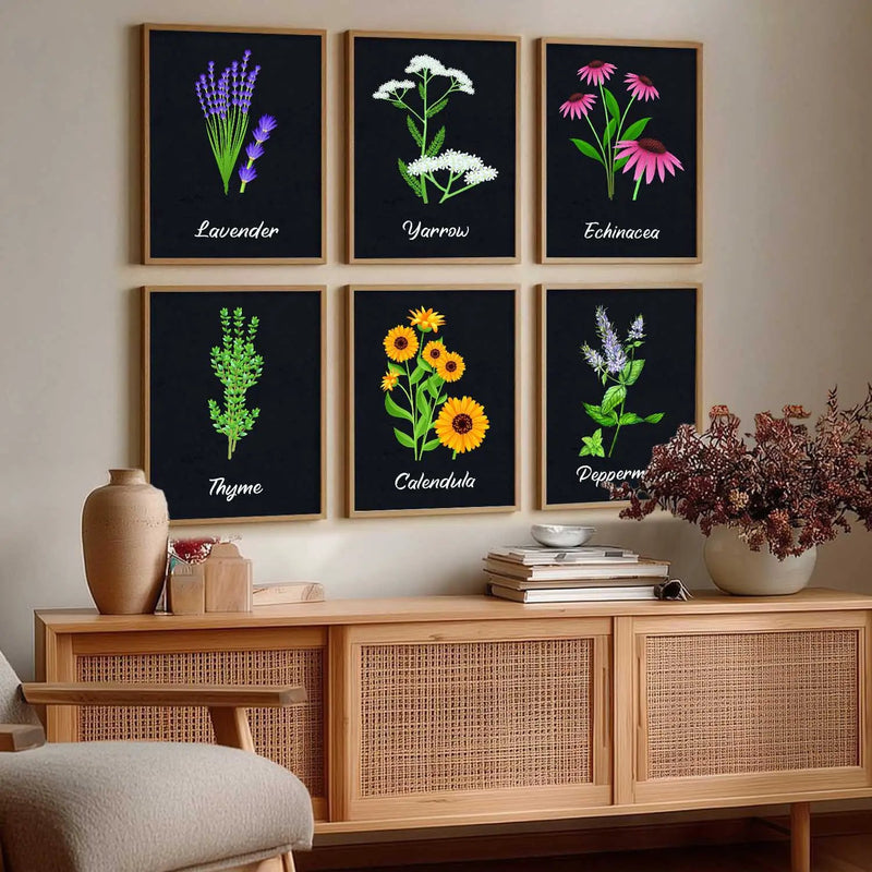 Kitchen Herbs Framed Posters for Restaurant Kitchen Dinning Room Cafe Wall Decor Set of 6