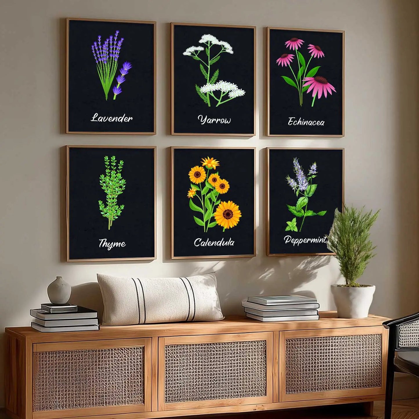 Kitchen Herbs Framed Posters for Restaurant Kitchen Dinning Room Cafe Wall Decor Set of 6