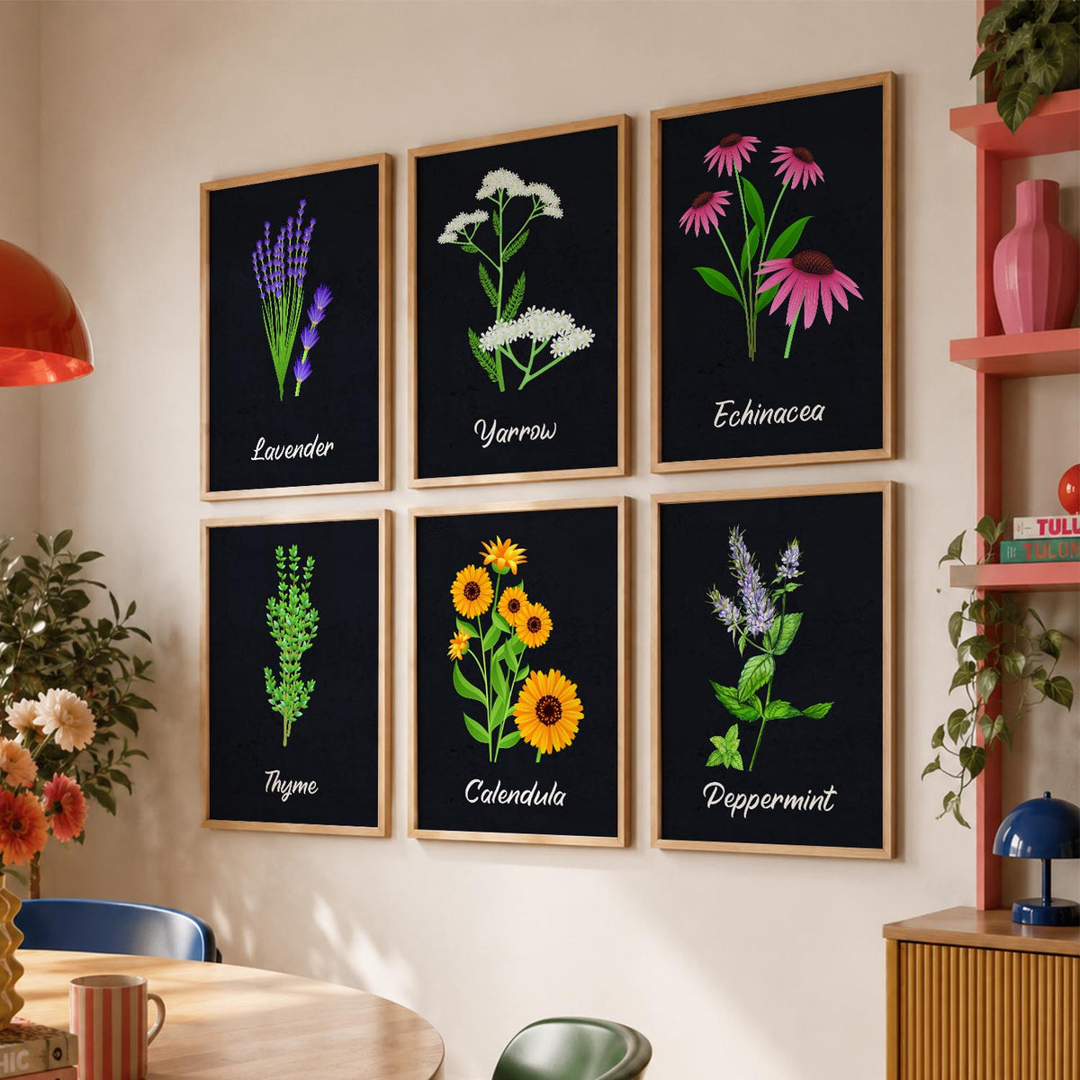 Kitchen Herbs Framed Posters for Restaurant Kitchen Dinning Room Cafe Wall Decor Set of 6