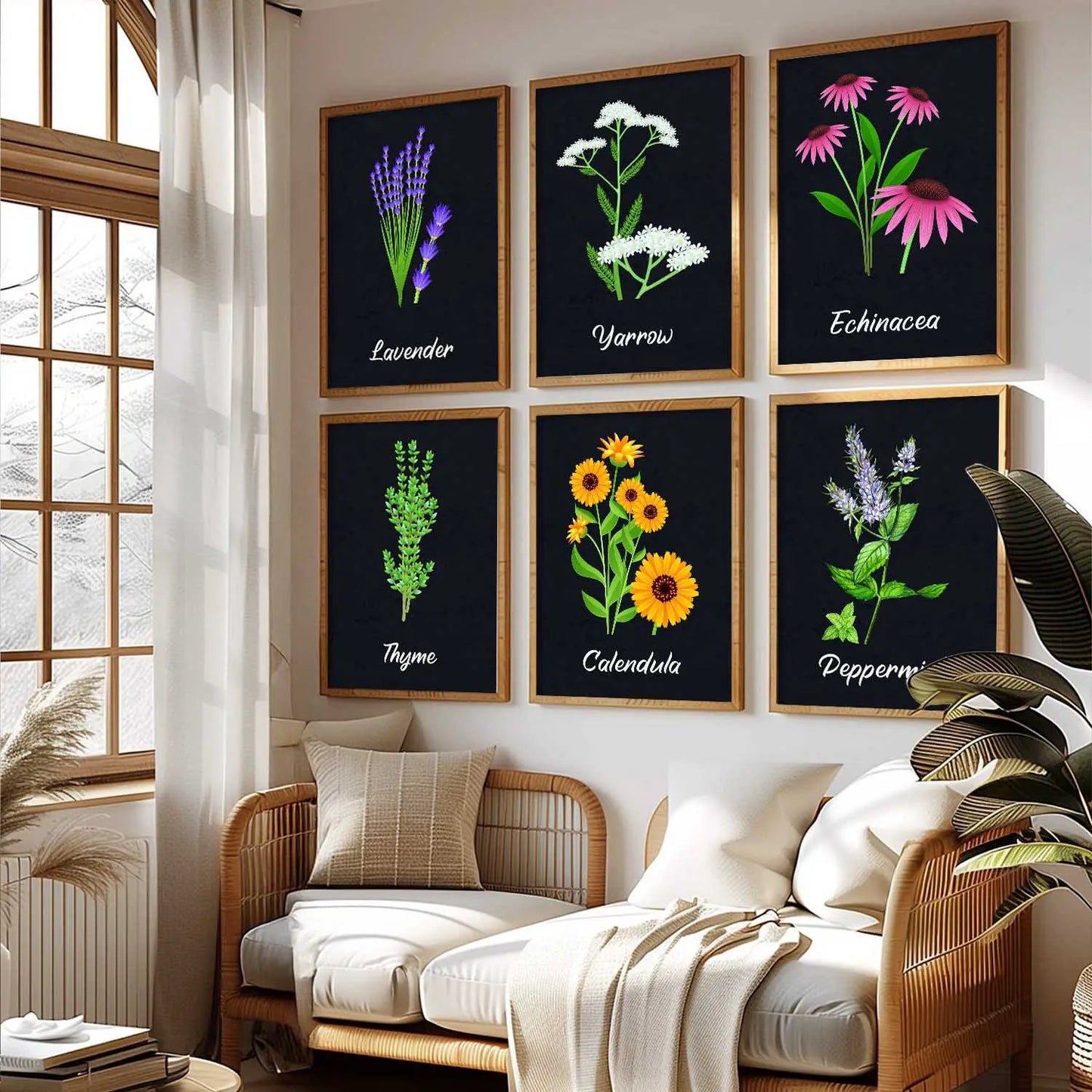 Kitchen Herbs Framed Posters for Restaurant Kitchen Dinning Room Cafe Wall Decor Set of 6