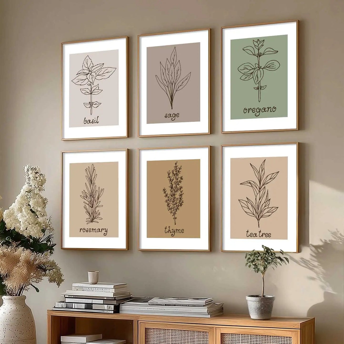 Kitchen Herbs Framed Posters for Restaurant Kitchen Dinning Room Cafe Wall Decor Set of 6