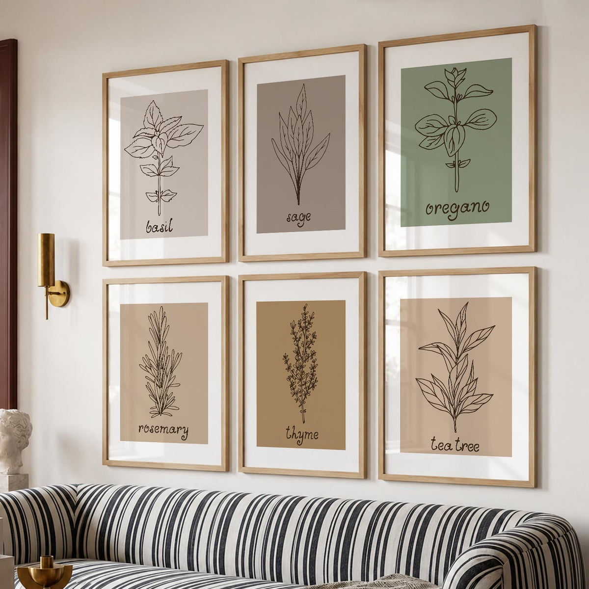 Kitchen Herbs Framed Posters for Restaurant Kitchen Dinning Room Cafe Wall Decor Set of 6