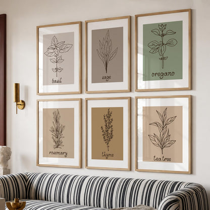 Kitchen Herbs Framed Posters for Restaurant Kitchen Dinning Room Cafe Wall Decor Set of 6