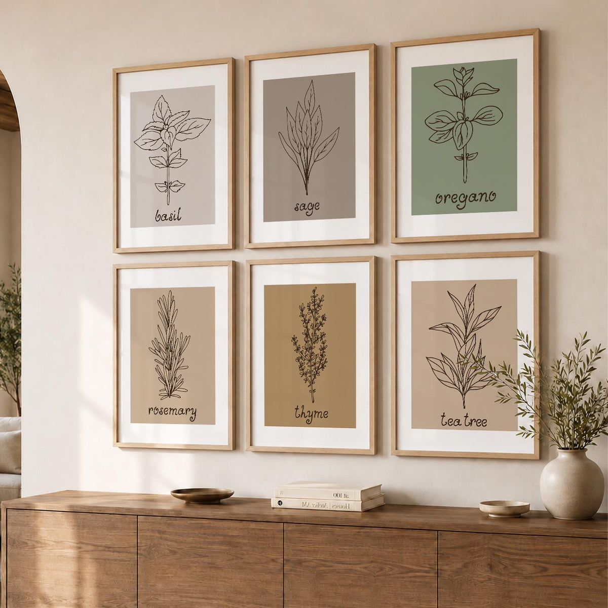 Kitchen Herbs Framed Posters for Restaurant Kitchen Dinning Room Cafe Wall Decor Set of 6