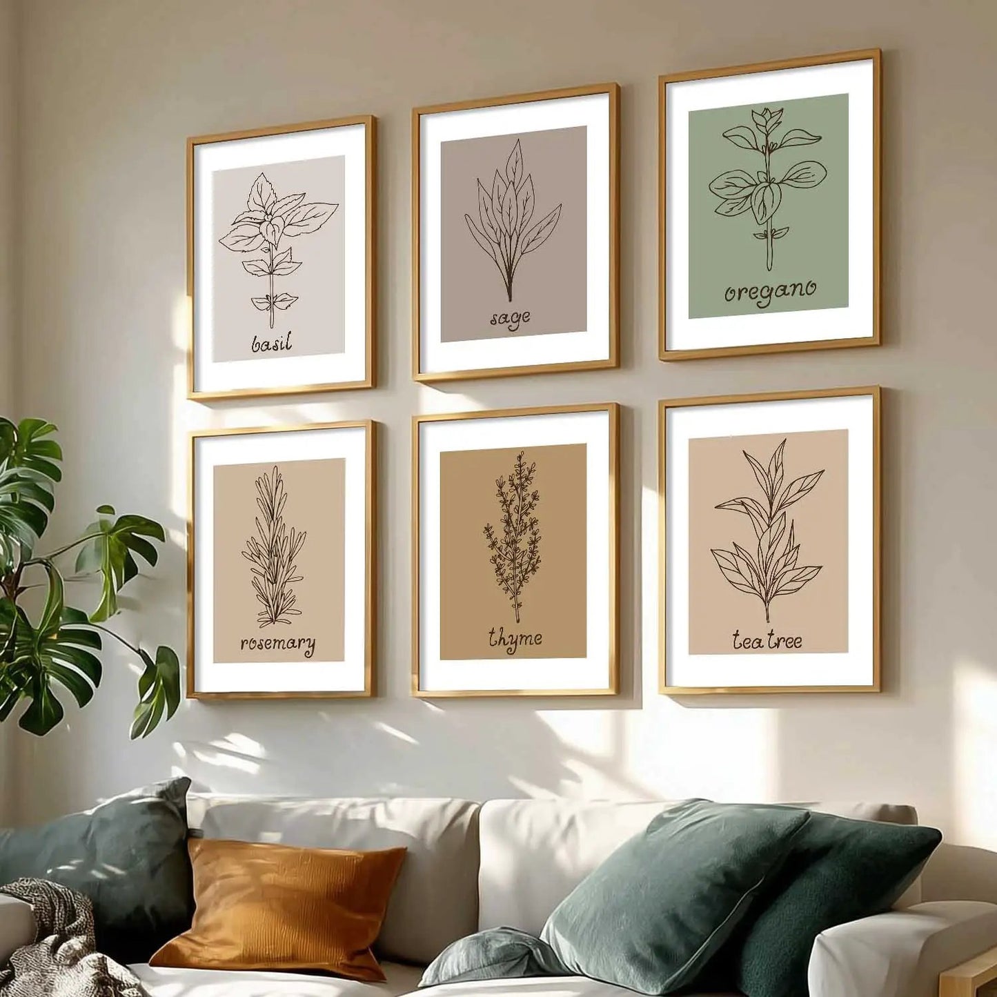 Kitchen Herbs Framed Posters for Restaurant Kitchen Dinning Room Cafe Wall Decor Set of 6