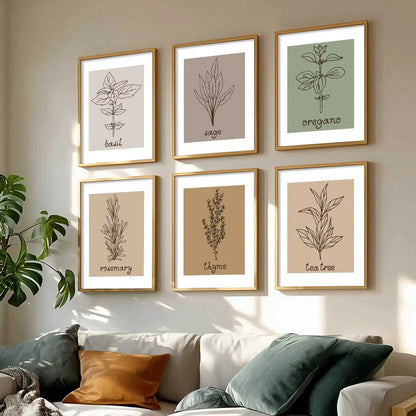 Kitchen Herbs Framed Posters for Restaurant Kitchen Dinning Room Cafe Wall Decor Set of 6