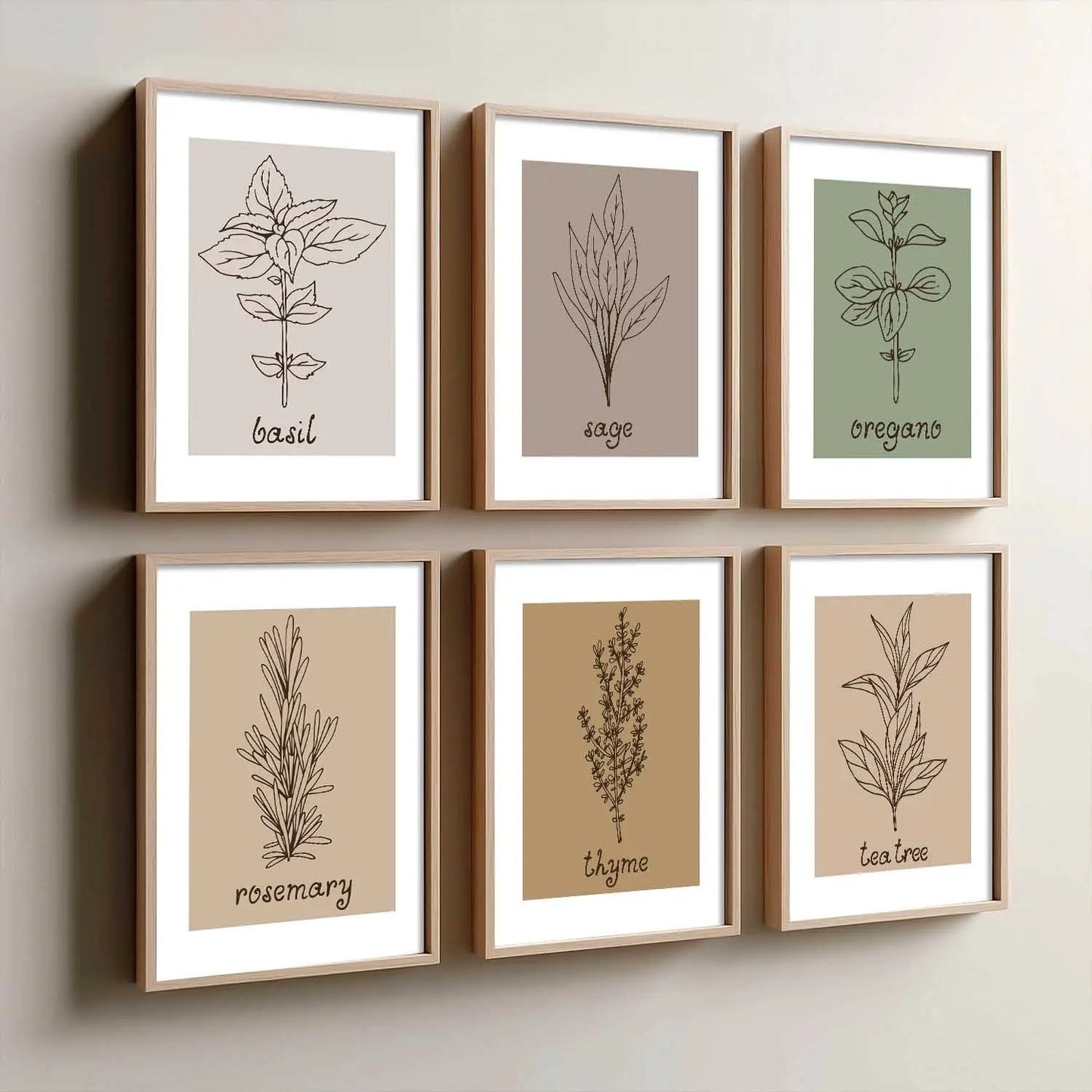 Kitchen Herbs Framed Posters for Restaurant Kitchen Dinning Room Cafe Wall Decor Set of 6