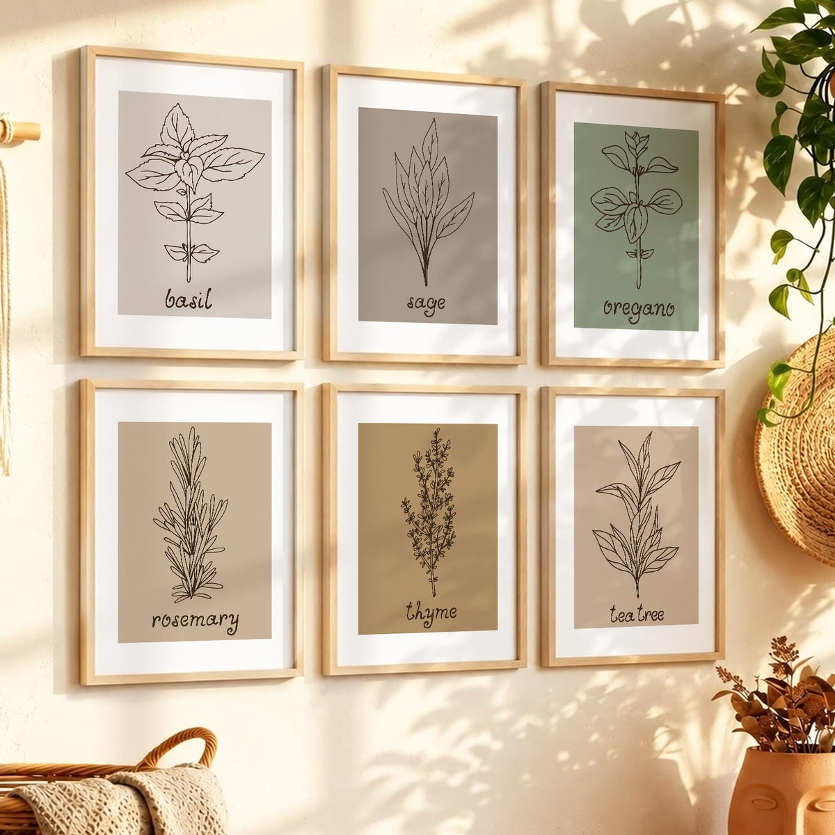 Kitchen Herbs Framed Posters for Restaurant Kitchen Dinning Room Cafe Wall Decor Set of 6