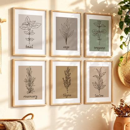 Kitchen Herbs Framed Posters for Restaurant Kitchen Dinning Room Cafe Wall Decor Set of 6