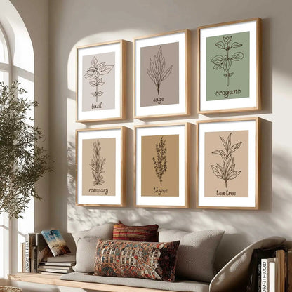 Kitchen Herbs Framed Posters for Restaurant Kitchen Dinning Room Cafe Wall Decor Set of 6