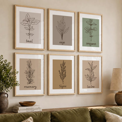 Kitchen Herbs Framed Posters for Restaurant Kitchen Dinning Room Cafe Wall Decor Set of 6