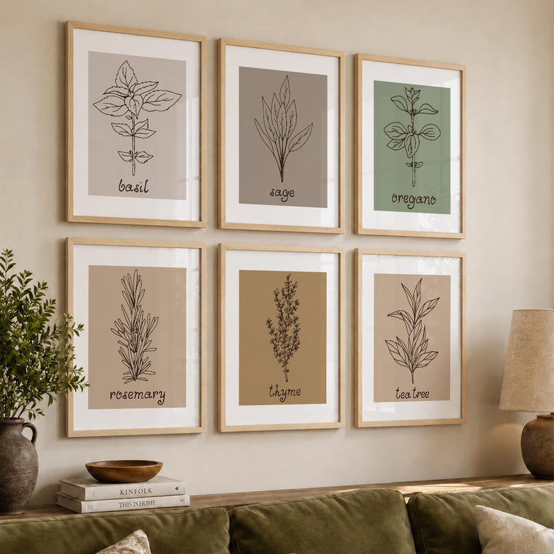 Kitchen Herbs Framed Posters for Restaurant Kitchen Dinning Room Cafe Wall Decor Set of 6