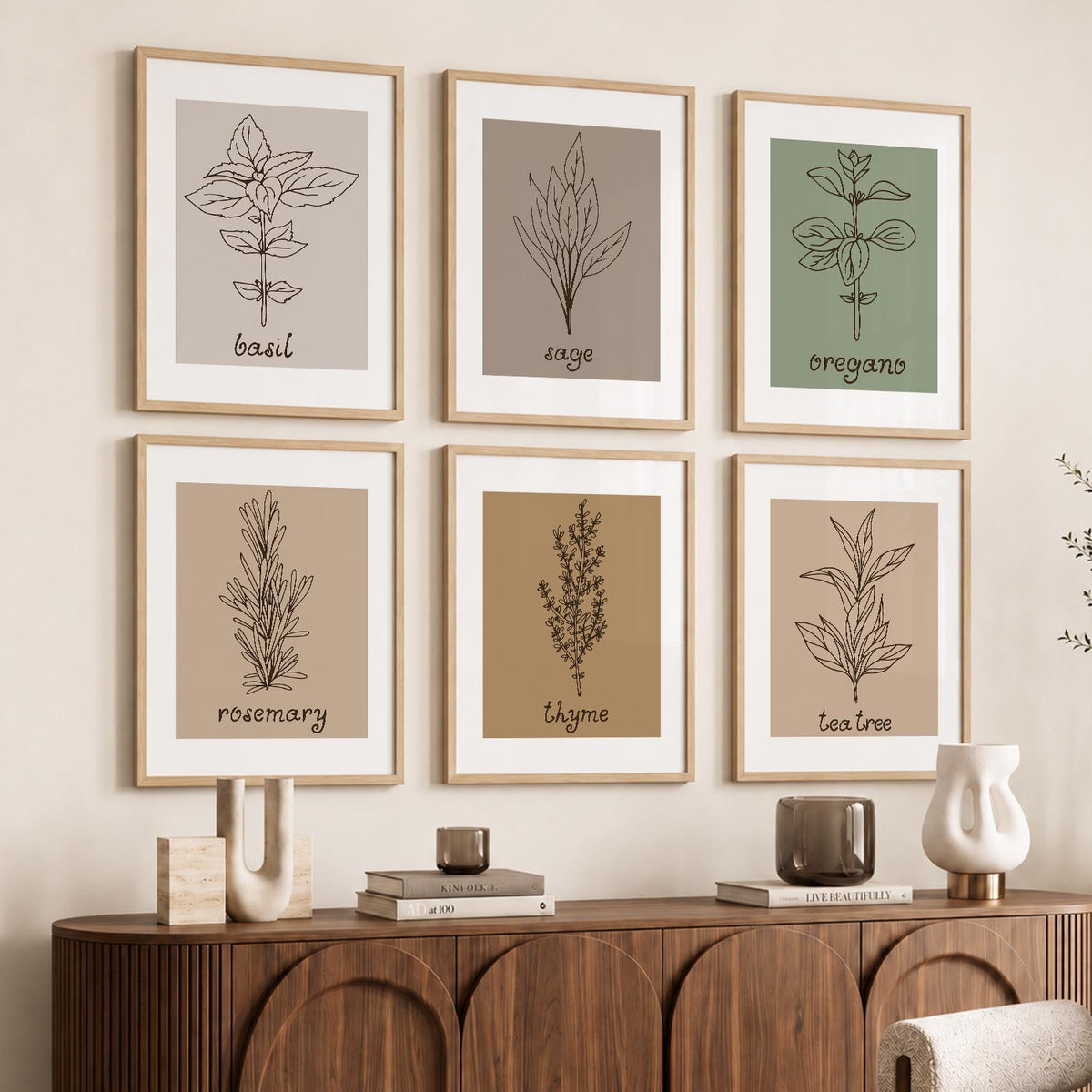 Kitchen Herbs Framed Posters for Restaurant Kitchen Dinning Room Cafe Wall Decor Set of 6