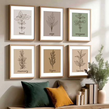 Kitchen Herbs Framed Posters for Restaurant Kitchen Dinning Room Cafe Wall Decor Set of 6