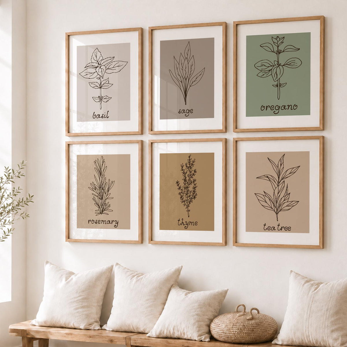 Kitchen Herbs Framed Posters for Restaurant Kitchen Dinning Room Cafe Wall Decor Set of 6