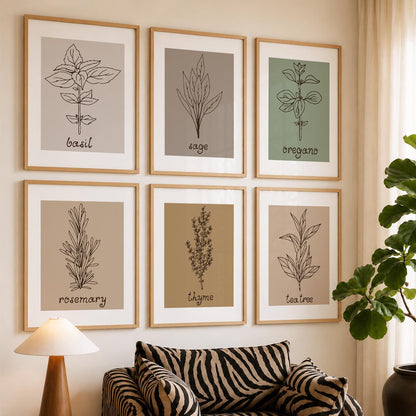 Kitchen Herbs Framed Posters for Restaurant Kitchen Dinning Room Cafe Wall Decor Set of 6