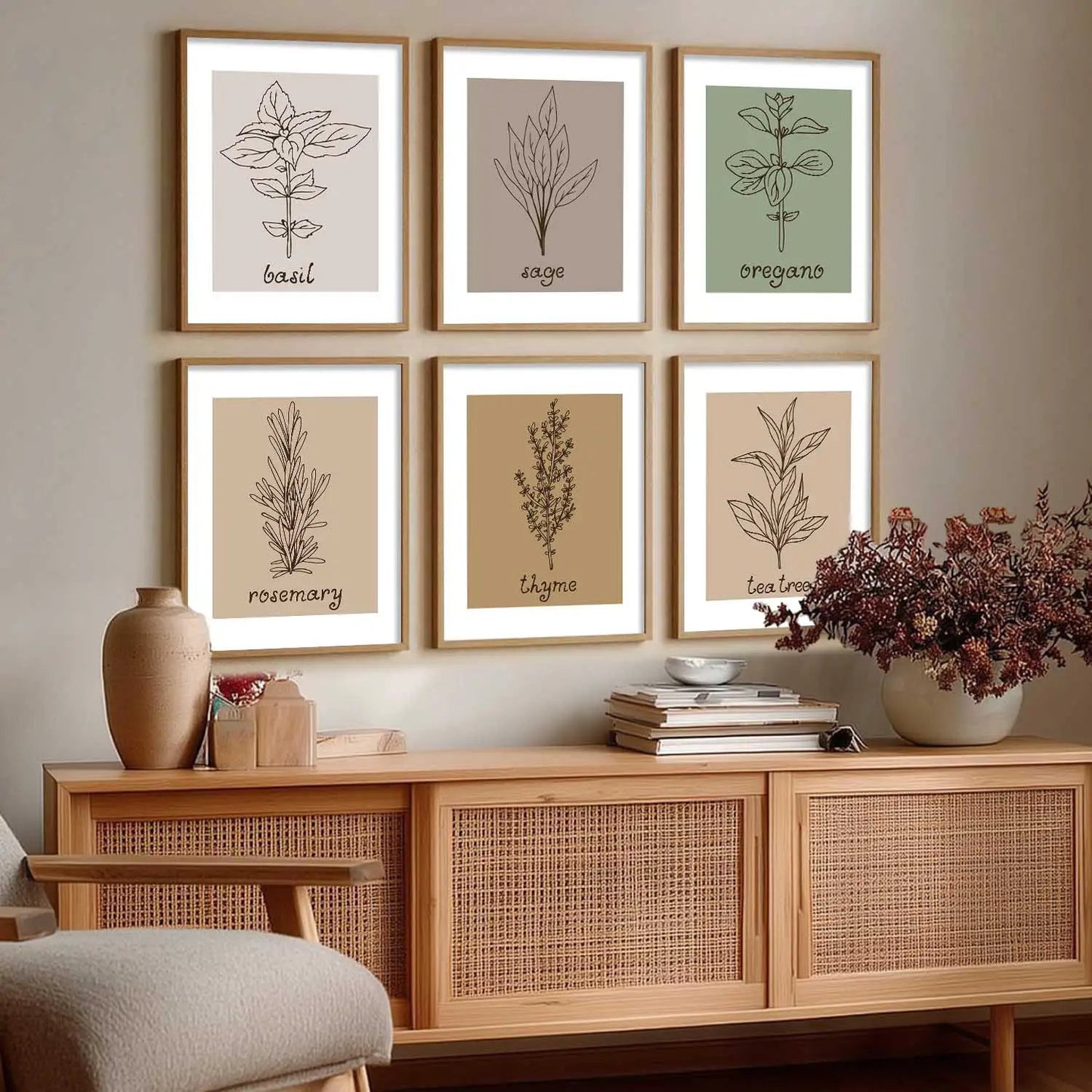 Kitchen Herbs Framed Posters for Restaurant Kitchen Dinning Room Cafe Wall Decor Set of 6