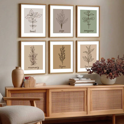 Kitchen Herbs Framed Posters for Restaurant Kitchen Dinning Room Cafe Wall Decor Set of 6