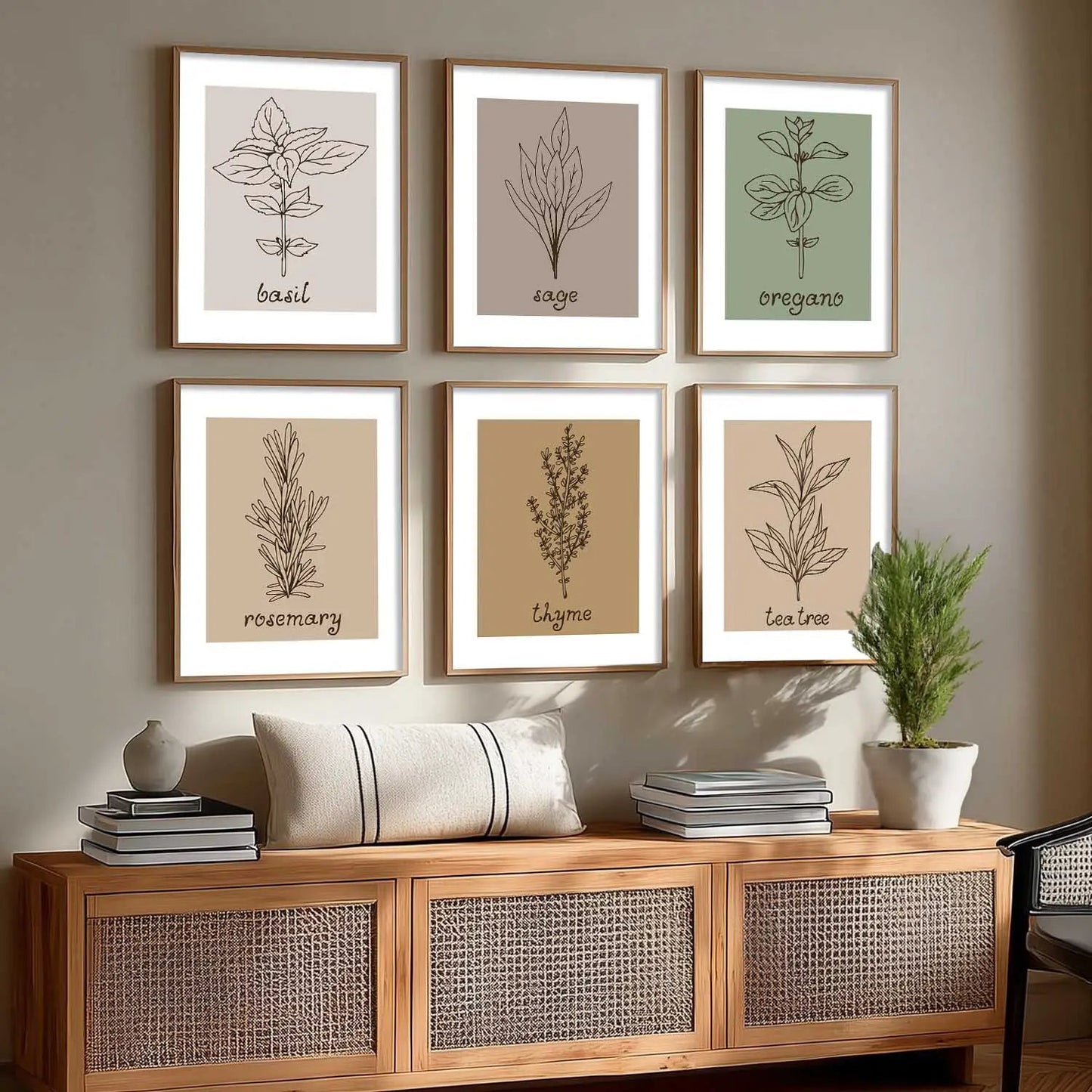 Kitchen Herbs Framed Posters for Restaurant Kitchen Dinning Room Cafe Wall Decor Set of 6
